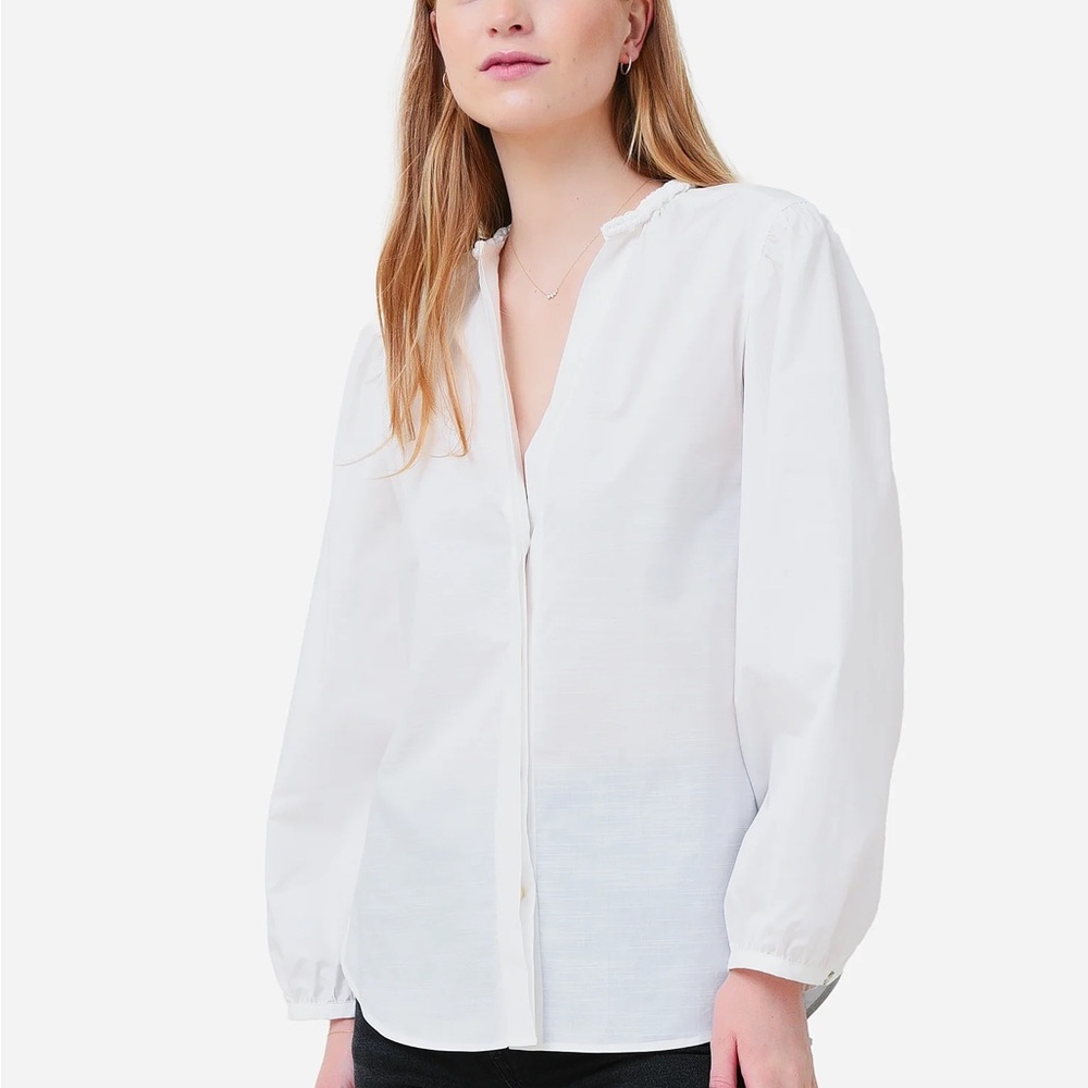 Vince Women's Braid Trim Band Collar Blouse White Luxury Crisp Office Work Shirt